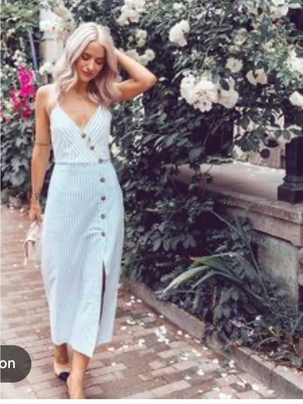 ZARA trf Blue White Striped Dress Surplice Crossover V-Neckline Buttons SZ M